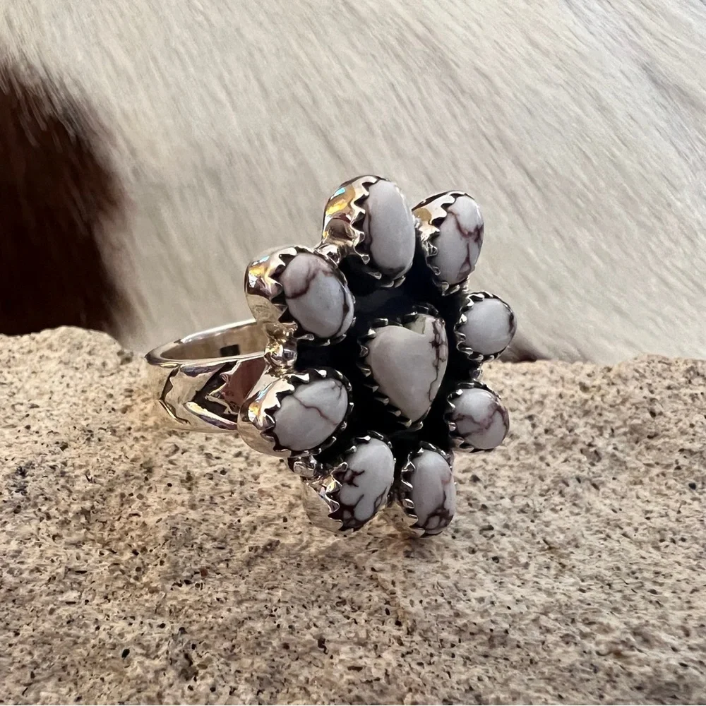 ❤️ Wild Horse Jasper Navajo Cluster Ring w Heart Center Adjustable Ring 9.1 Gm - Picture 3 of 14